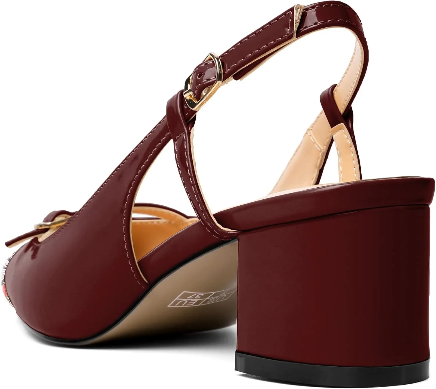 Zamikoo Women's Slingback Heels, Square Toe Low Block Heels with Adjustable Buckle, 2 Inches Multicolor Heels, Dress Shoes for Ladies Office Wedding Work Evening