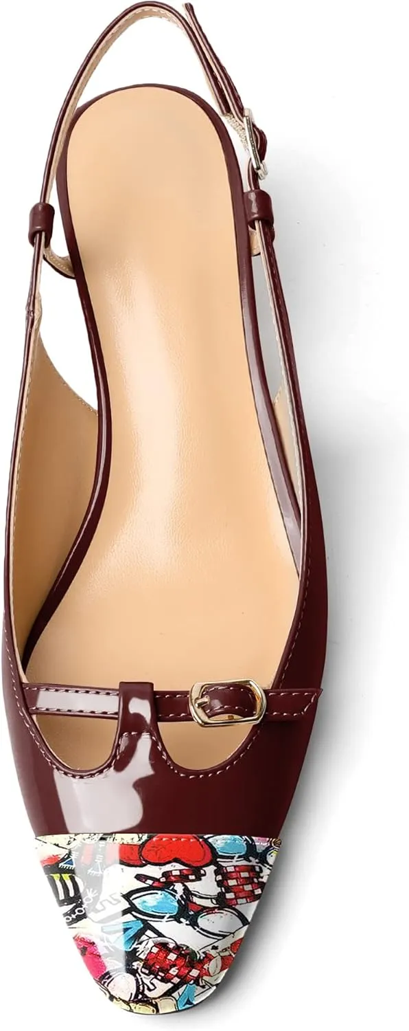 Zamikoo Women's Slingback Heels, Square Toe Low Block Heels with Adjustable Buckle, 2 Inches Multicolor Heels, Dress Shoes for Ladies Office Wedding Work Evening