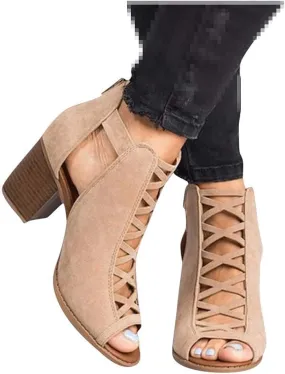 ZBYY Womens Platform Open Toe Sandals Summer Ankle Strap Zipper Chunky High Heel Sandals Faux Suede Cutout Dress Booties